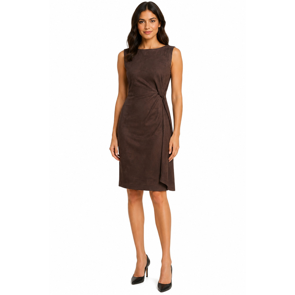 J. McLaughlin Faux Suede Sheath Dress Size Small Twist Front Sleeveless Brown